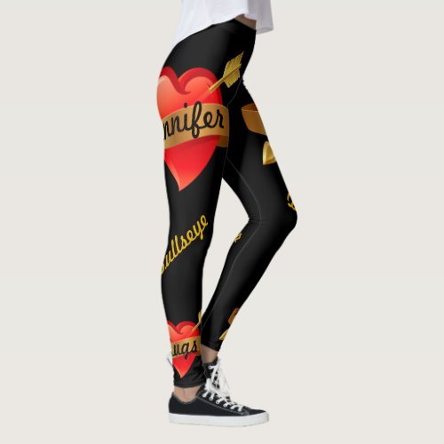 Valentines Day Cupids Arrow Your Name BLACK Leggings