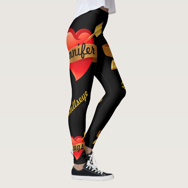 Valentine's Day Cupid's Arrow Your Name BLACK Leggings (Right)