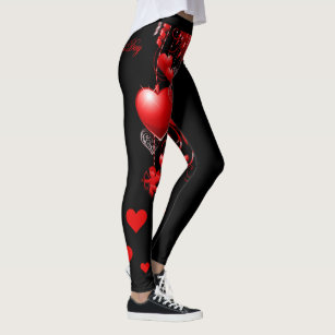 Valentine's Day Cupid's Bow Hearts Black Leggings
