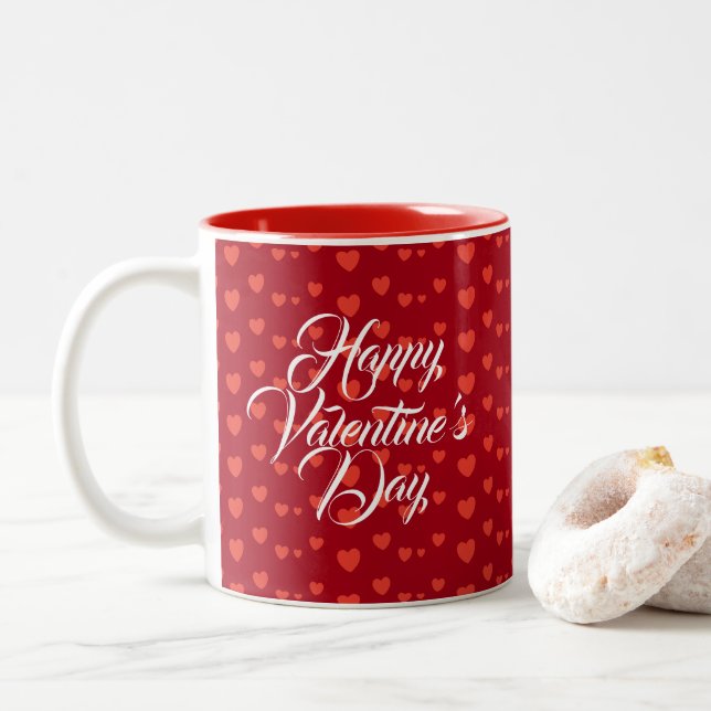 Valentine's Day Custom Name Two-Tone Coffee Mug (With Donut)