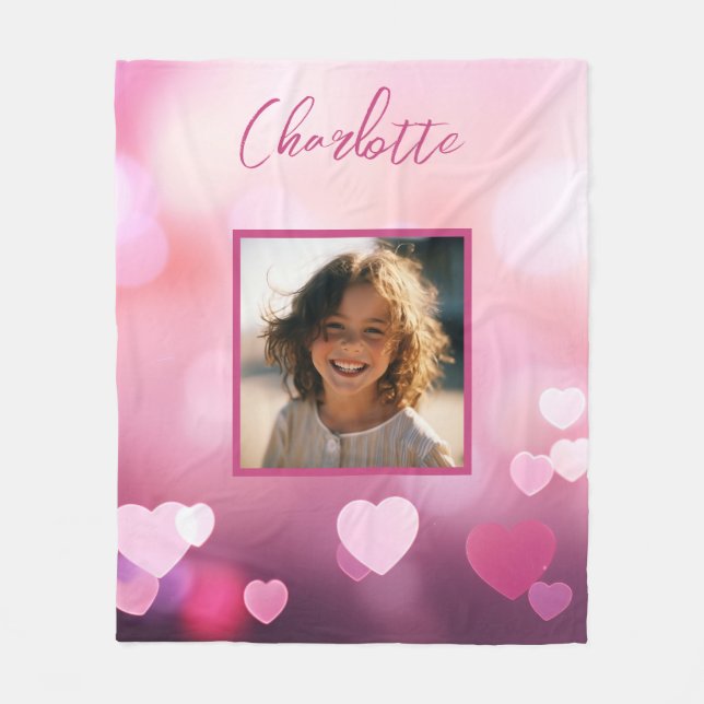 Valentine's Day Custom Photo and Personalized Name Fleece Blanket (Front)