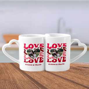 Valentines Day Custom Photo Matching Couple Heart Coffee Mug Set