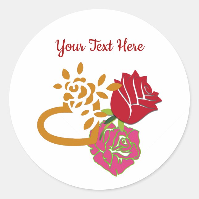 Valentine's Day Custom Text Romantic Roses Classic Round Sticker (Front)
