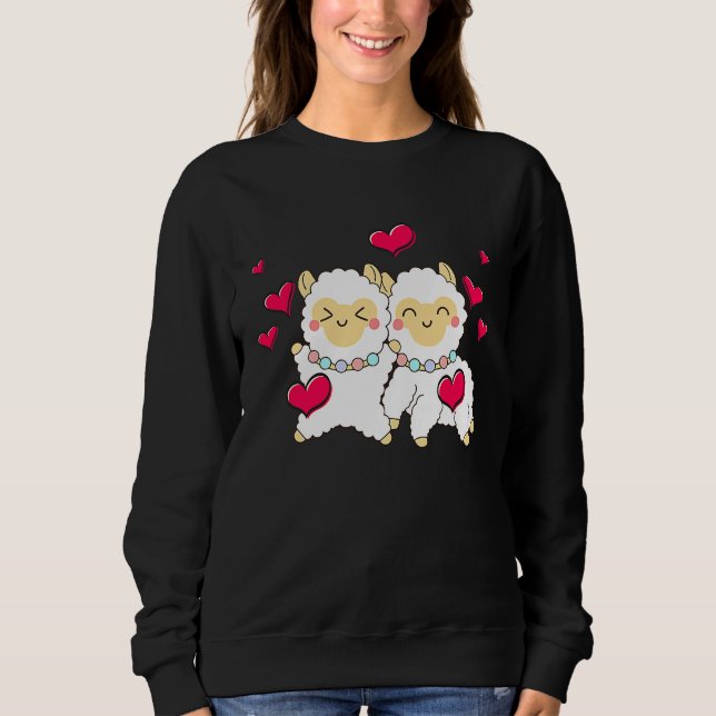 Valentines Day Cute Alpaca  Boyfriend Girlfriend Sweatshirt (Front)