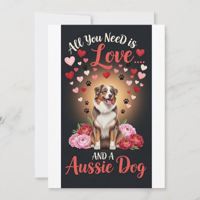 Valentine's Day Cute aussie dog Photo cuddle Holiday Card (Front)