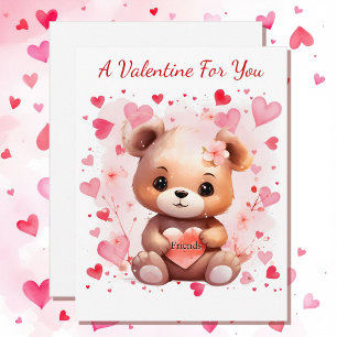 Valentine's Day Cute Bear Hearts To School Friends Holiday Card