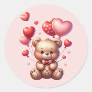 Valentines Day Cute Bear Holding Balloons Classic Round Sticker