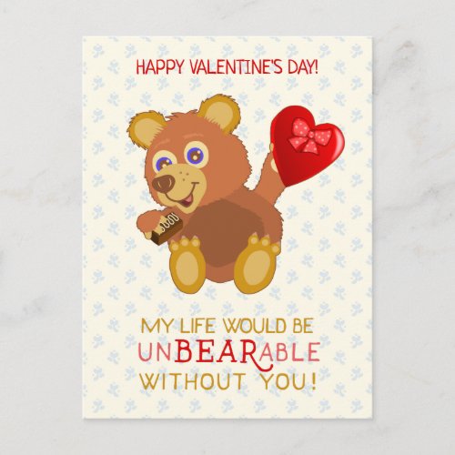 Valentines Day Cute Bear Unbearable Pun Funny Postcard