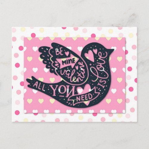 Valentines Day Cute Bird Polka Dots Postcard