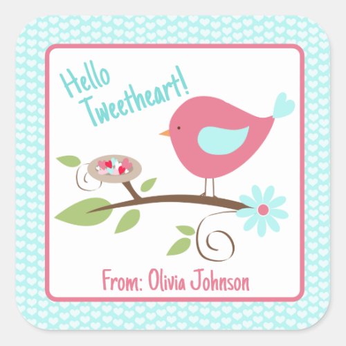 Valentines Day Cute Birdie Hello Tweetheart Fun  Square Sticker
