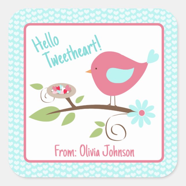Valentine's Day Cute Birdie Hello Tweetheart Fun  Square Sticker (Front)