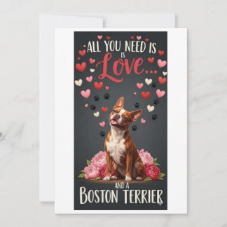Valentine's Day cute boston terrier dog Photo   Holiday Card