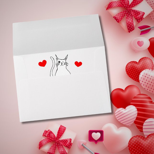 Valentine's Day Cute Cat Cartoon Red Hearts Envelope (Creator Uploaded)