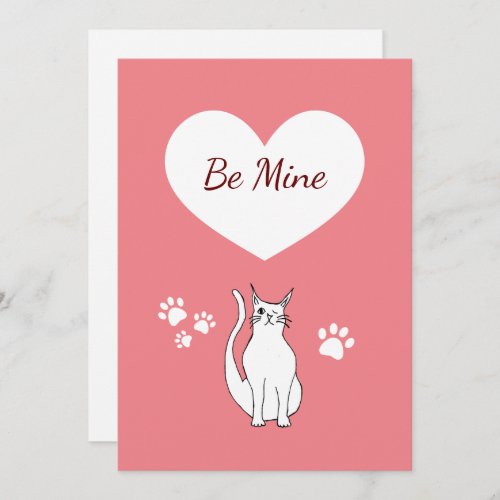 Valentines Day Cute Cat Hand Drawn Pink Holiday Card