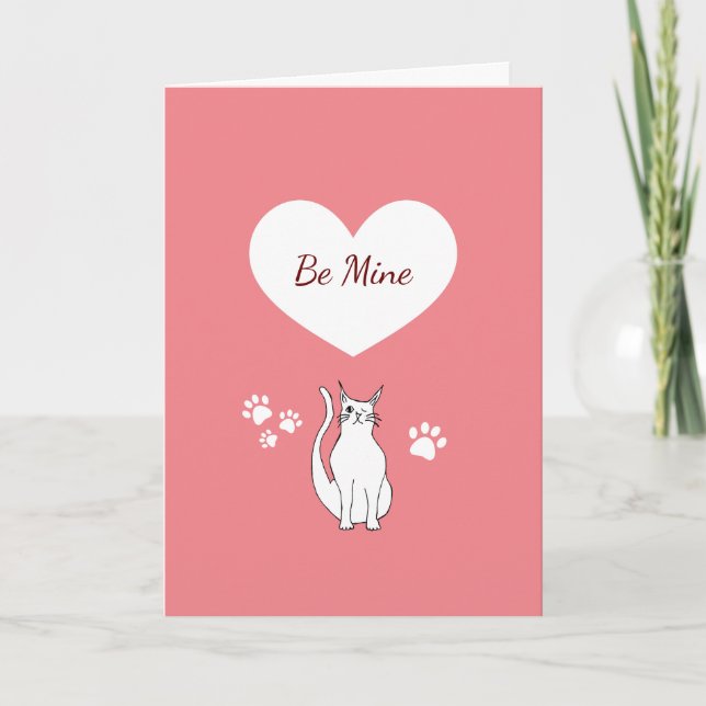 Valentine's Day Cute Cat Hand Drawn Pink Holiday Card (Front)
