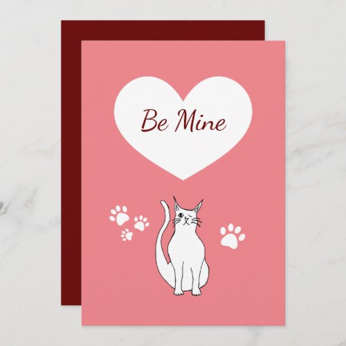 Valentines Day Cute Cat Hand Drawn Pink Red Holiday Card