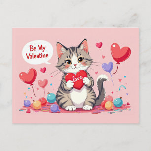 Valentines Day Cute Cat Hearts Be My Valentine Postcard