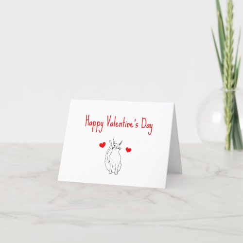 Valentines Day Cute Cat Red Hearts  Holiday Card