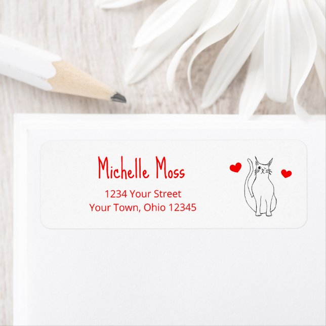 Valentine's Day Cute Cat Red Hearts Return Address Label (Insitu)