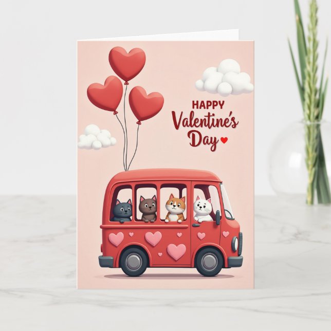 Valentines Day Cute Cats Bus Card (Front)