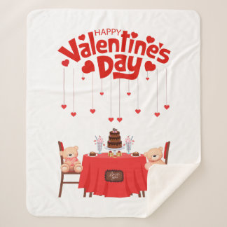 Valentine's Day Cute Chocolates Hearts Teddy Bears Sherpa Blanket