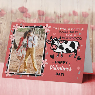 Valentine's Day Cute Cow Custom Couple Photo Funny Card