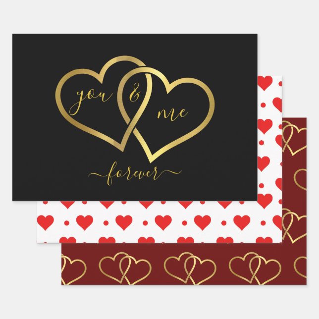 VALENTINE'S DAY CUTE CUSTOMIZED LINKED HEARTS WRAPPING PAPER SHEETS (Set)