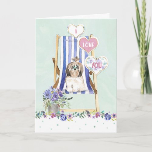 Valentines Day Cute Dog Sunglasses Deckchair Holiday Card
