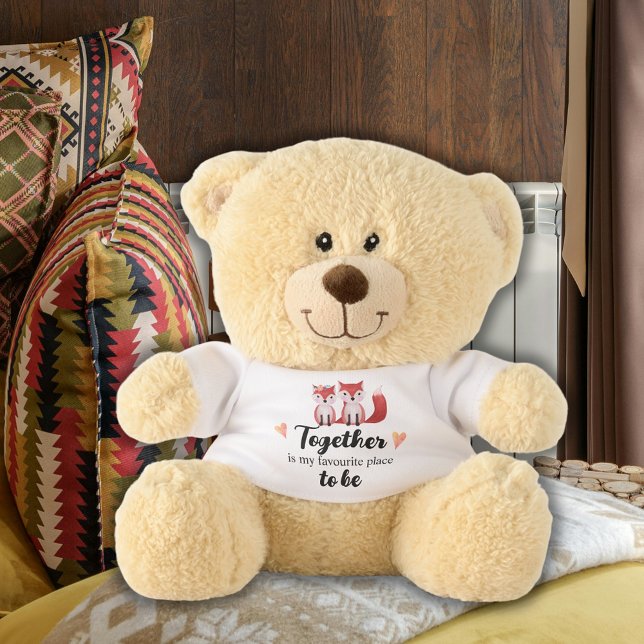 Valentine's Day Cute Foxes Hearts Typography Teddy Bear (Creator Uploaded)