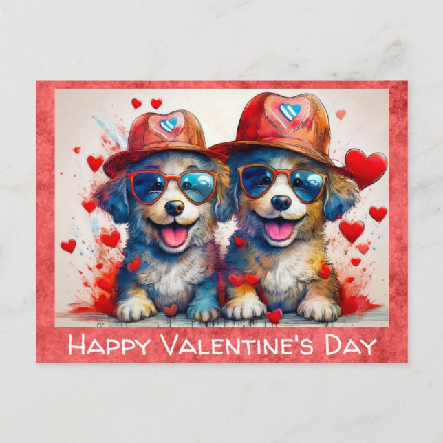 Valentines Day Cute Funny Cartoon Dog Heart Postcard (Front)