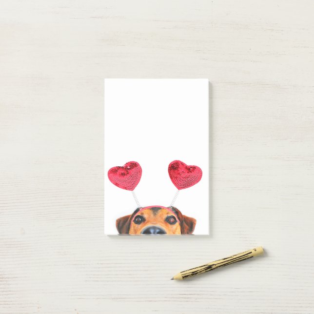 Valentine's Day Cute Funny Dog Heart Headband Post-it Notes (On Desk)