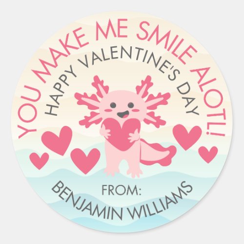 Valentines Day Cute Gift with axolotl and hearts Classic Round Sticker