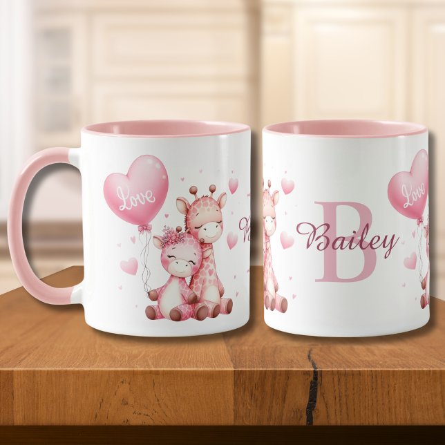 Valentines Day Cute Giraffes Holding Love Balloon Mug (Creator Uploaded)