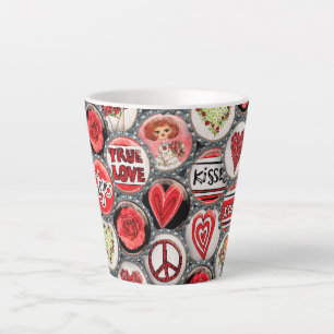 Valentine's Day Cute Girl Red Floral Heart Roses Latte Mug