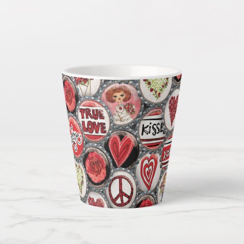 Valentines Day Cute Girl Red Floral Heart Roses  Latte Mug
