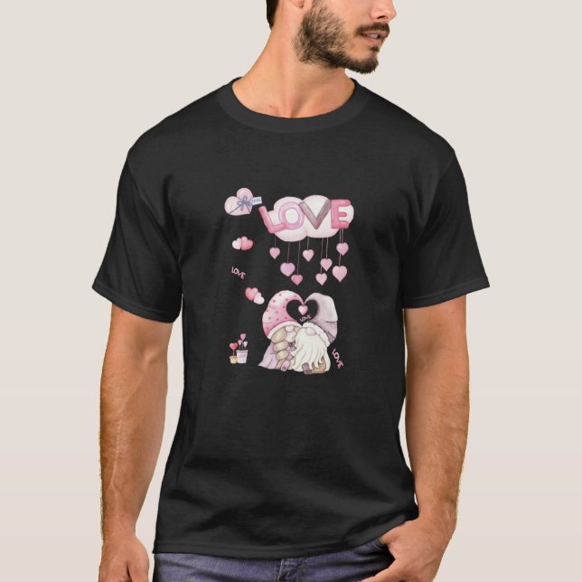 Valentine's Day Cute Gnomes For Couples Love Heart T-Shirt (Front)