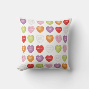 Valentine's Day Cute Heart Candy Sayings Throw Pillow
