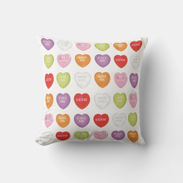 Valentine's Day Cute Heart Candy Sayings Throw Pillow (Front)