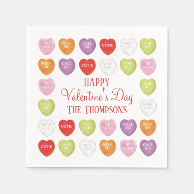 Valentines Day Cute Heart Whimsical Sweet  Napkins (Front)