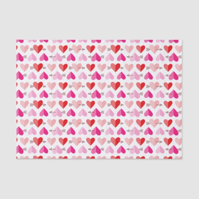 Valentine's Day Cute Hearts & Arrows Pink & Red Tissue Paper (Front)