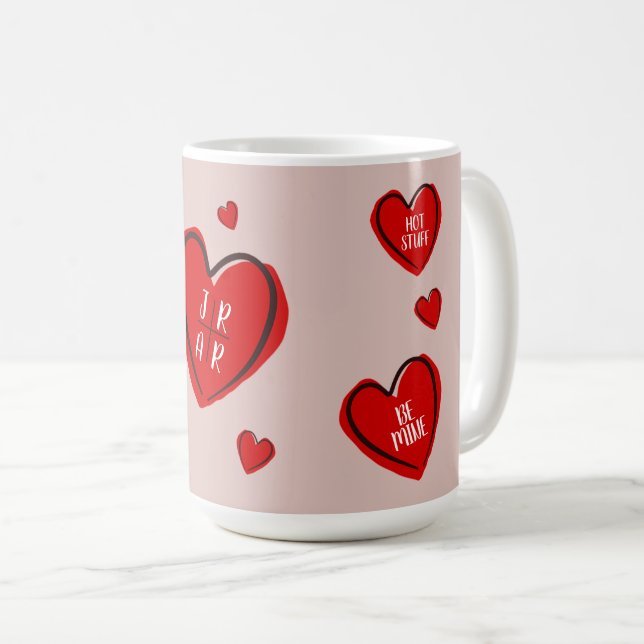 Valentine's Day Cute Hearts Custom Couple's Pink Coffee Mug (Front Right)