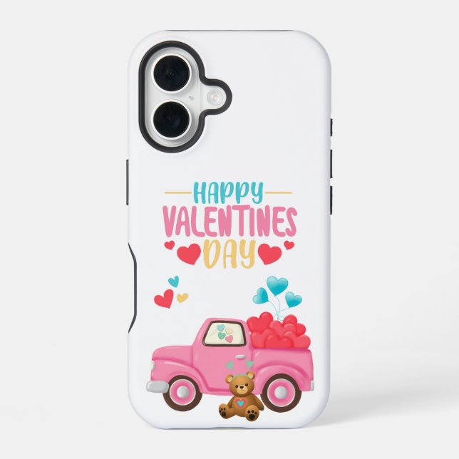 Valentine's Day Cute Hearts Pink Truck Teddy Bear  iPhone Case (Back)
