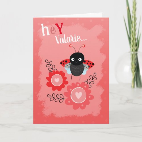 Valentines Day Cute Ladybug Daughters Name Holiday Card
