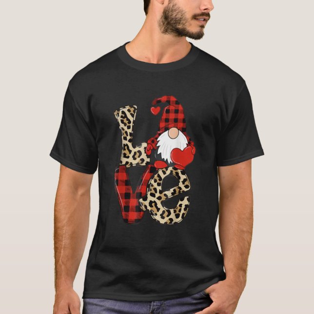 Valentines Day Cute Love Heart Gnome Leopard Cheet T-Shirt (Front)