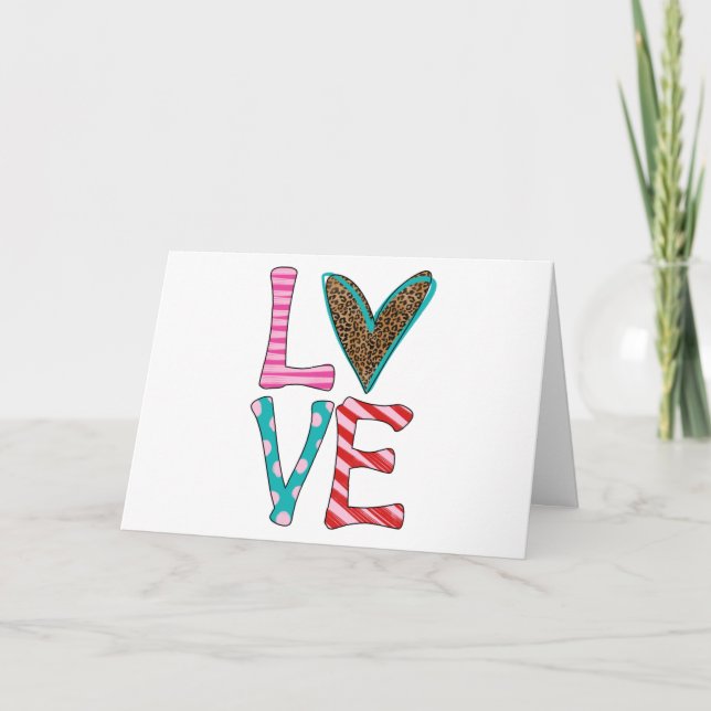 Valentines Day Cute Love Leopard Print Colorful Holiday Card (Front)