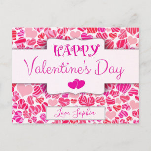 Valentines Day Cute Modern Red Pink Heart Postcard