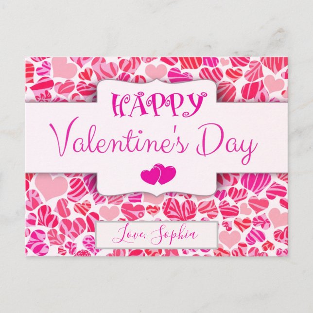 Valentines Day Cute Modern Red Pink Heart Postcard (Front)