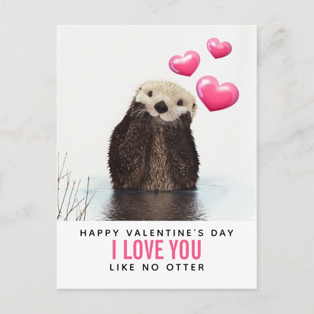 Valentine's Day Cute Otter with Hearts Postcard (Front)