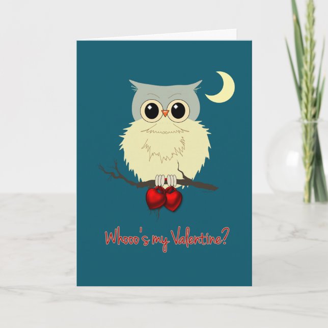 Valentine's Day Cute Owl Humor with Red Hearts Holiday Card (Front)