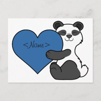 Valentine's Day Cute Panda Bear with Blue Heart Holiday Postcard